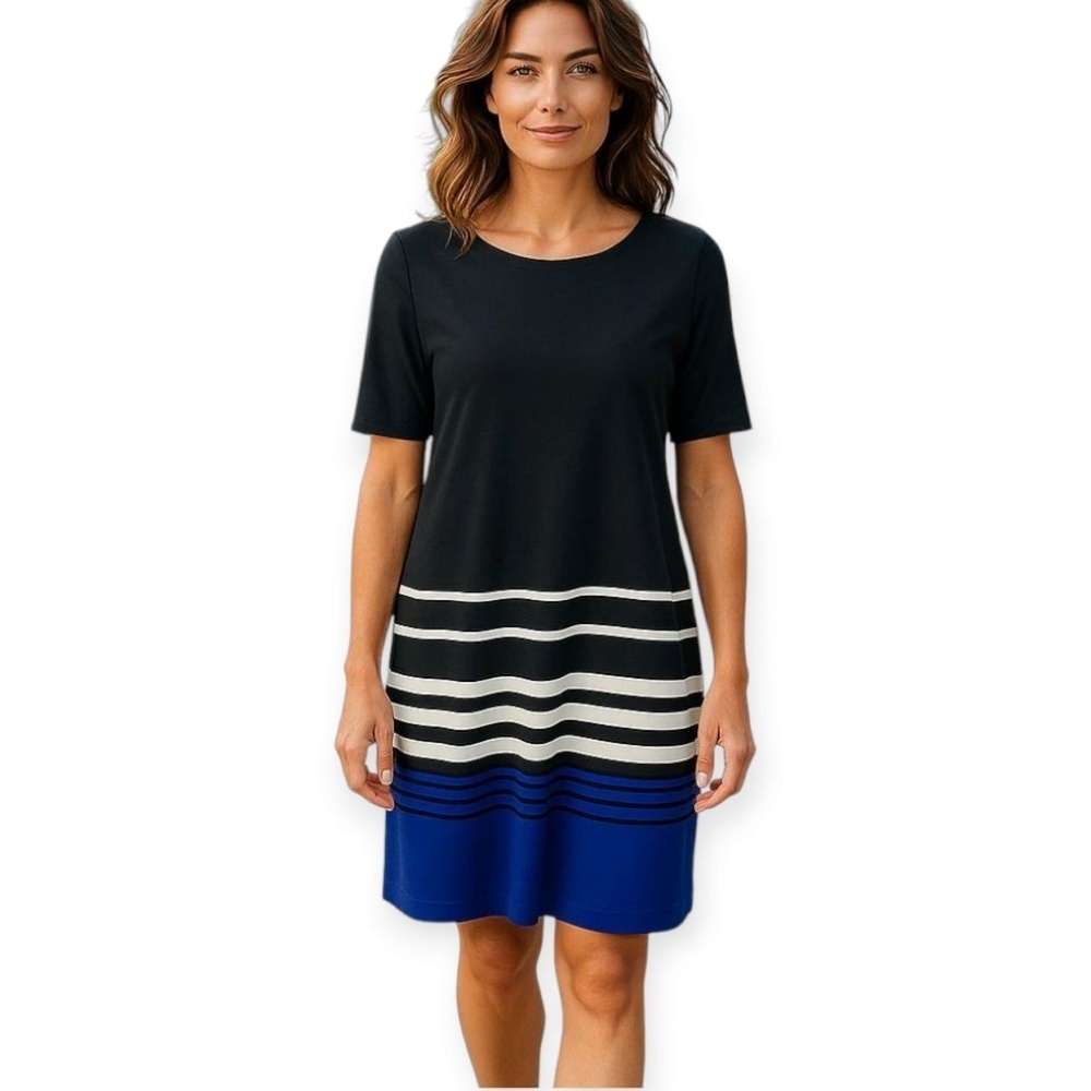 ILE Black Striped Shift Midi Dress Size 12